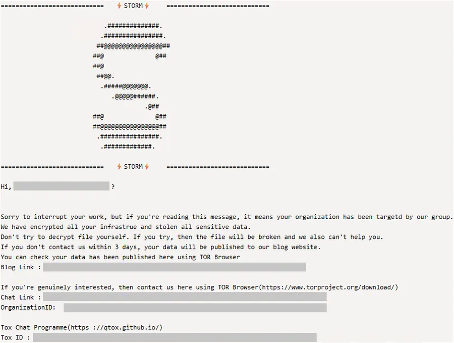 StormEncryptorの身代金メモ（出典: Microsoft Threat Intelligence）